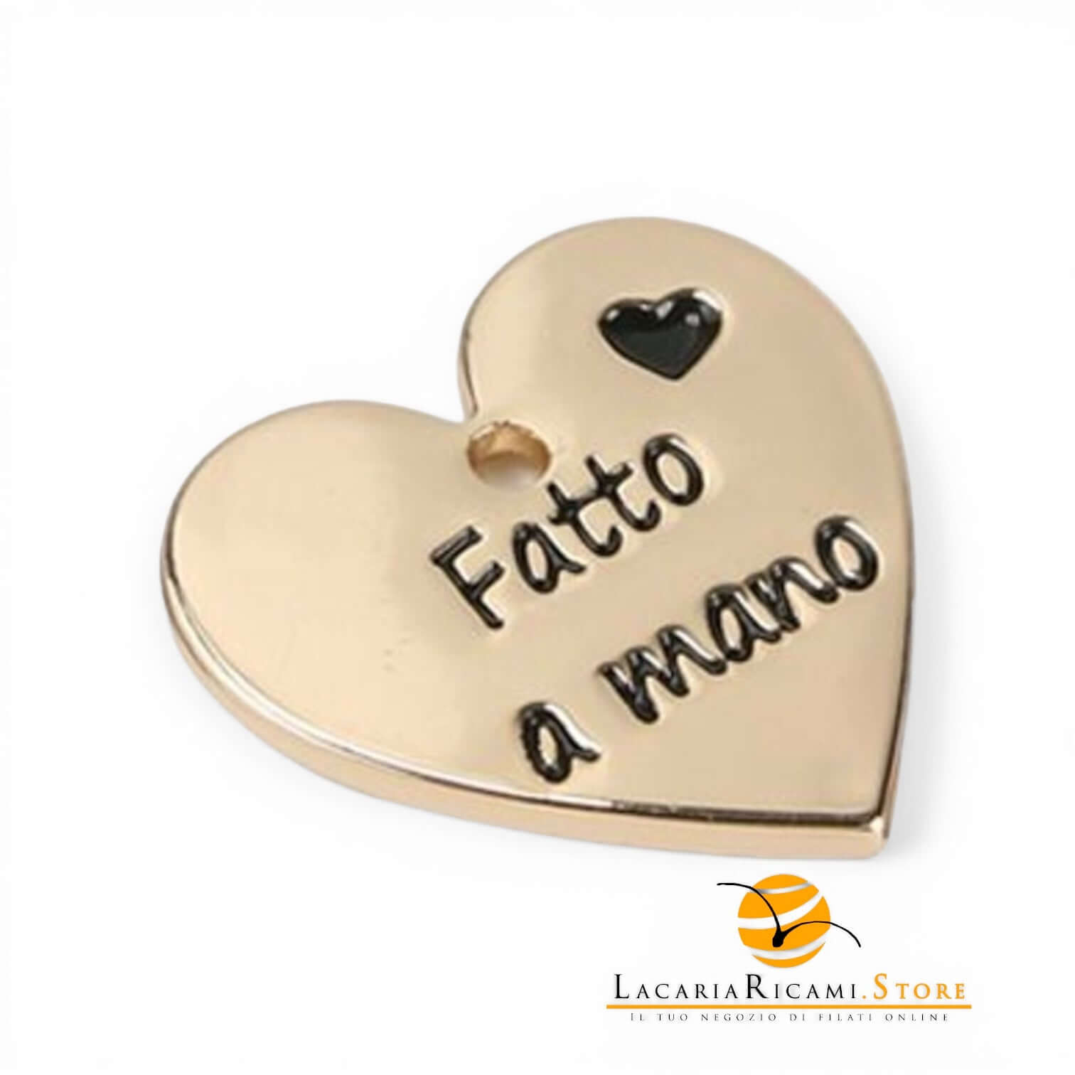 Etichetta HANDMADE In Metallo - MAF Accessories - Colore: CUORE 20mm - ORO - by LacariaRicami.Store