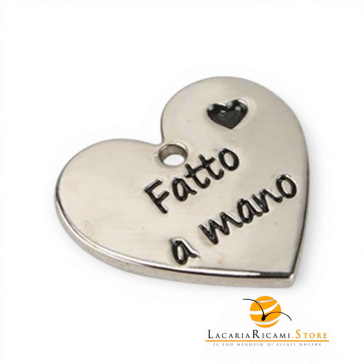 Etichetta HANDMADE In Metallo - MAF Accessories - Colore: CUORE 20mm - ARGENTO - by LacariaRicami.Store