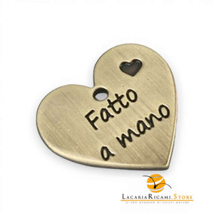 Etichetta HANDMADE In Metallo - MAF Accessories - Colore: CUORE 20mm - BRONZO - by LacariaRicami.Store