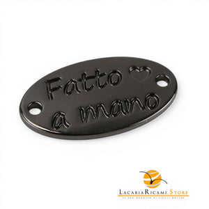 Etichetta HANDMADE In Metallo - MAF Accessories - Colore: OVALE 25x13mm - ANTRACITE - by LacariaRicami.Store