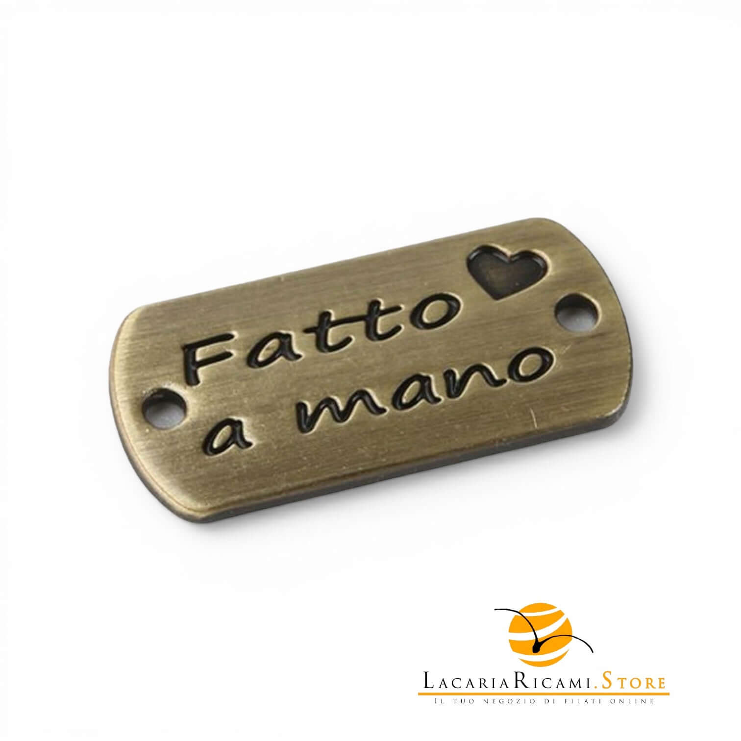 Etichetta HANDMADE In Metallo - MAF Accessories - Colore: RETTANGOLARE OVALE 13x25mm - BRONZO - by LacariaRicami.Store