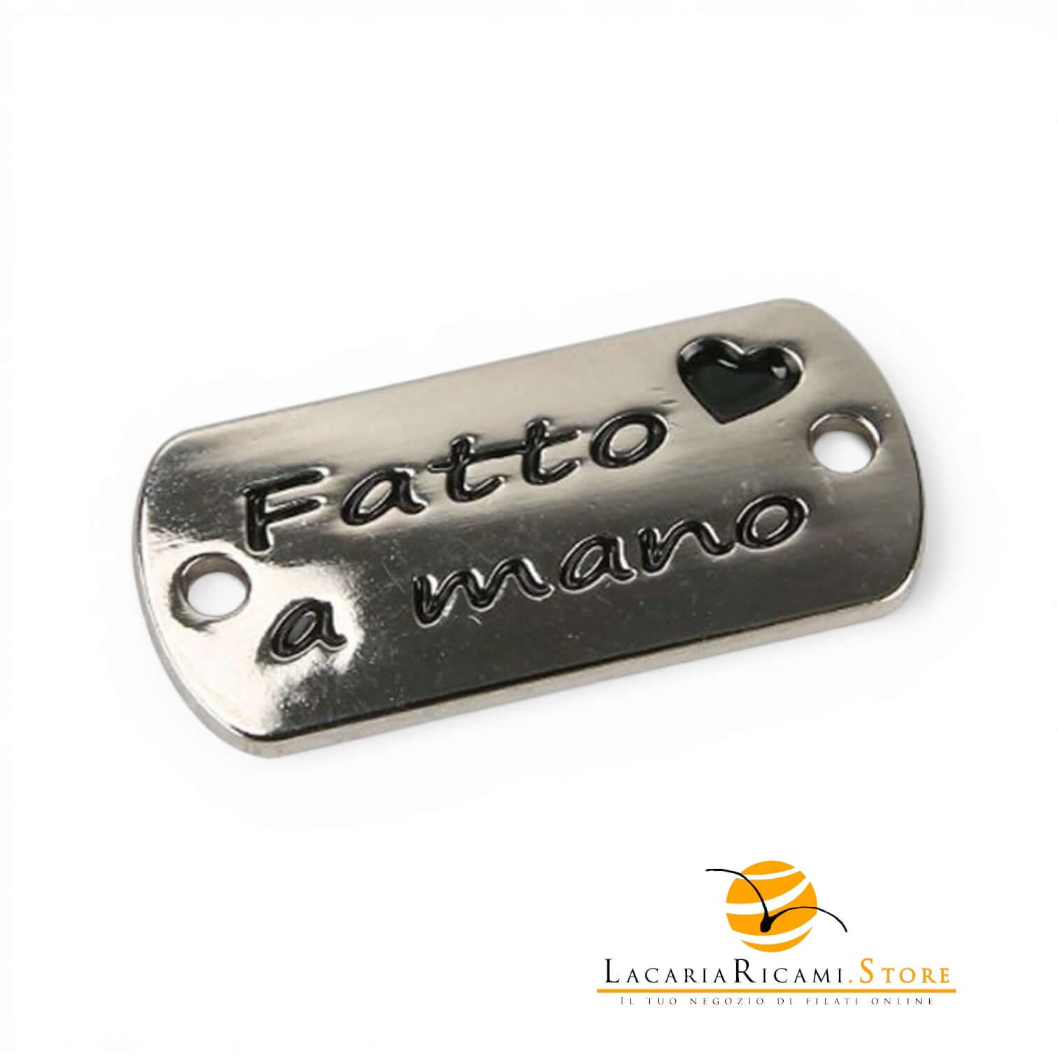 Etichetta HANDMADE In Metallo - MAF Accessories - Colore: RETTANGOLARE OVALE 13x25mm - ARGENTO - by LacariaRicami.Store