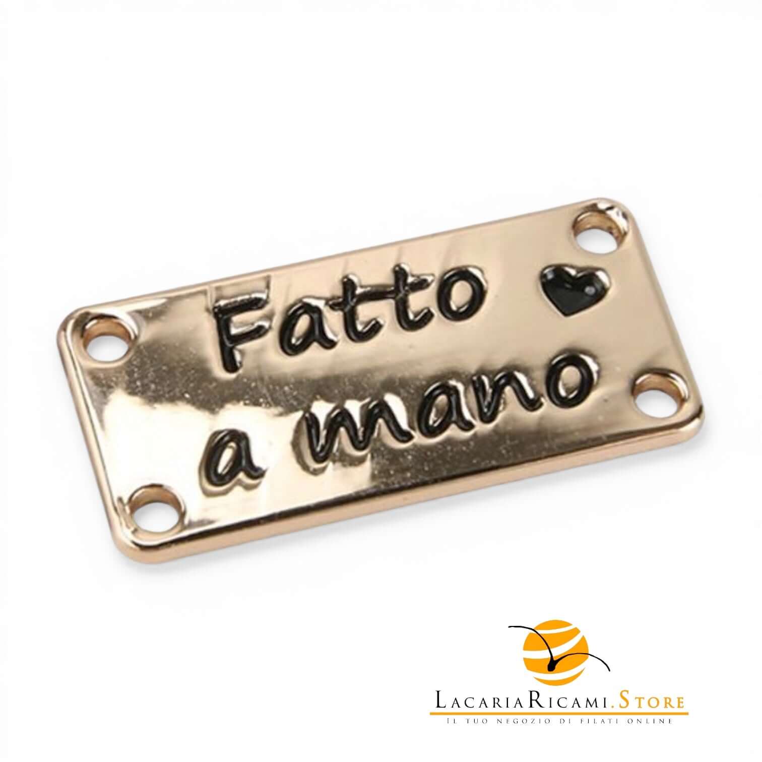 Etichetta HANDMADE In Metallo - MAF Accessories - Colore: RETTANGOLARE 13x25mm - ORO - by LacariaRicami.Store