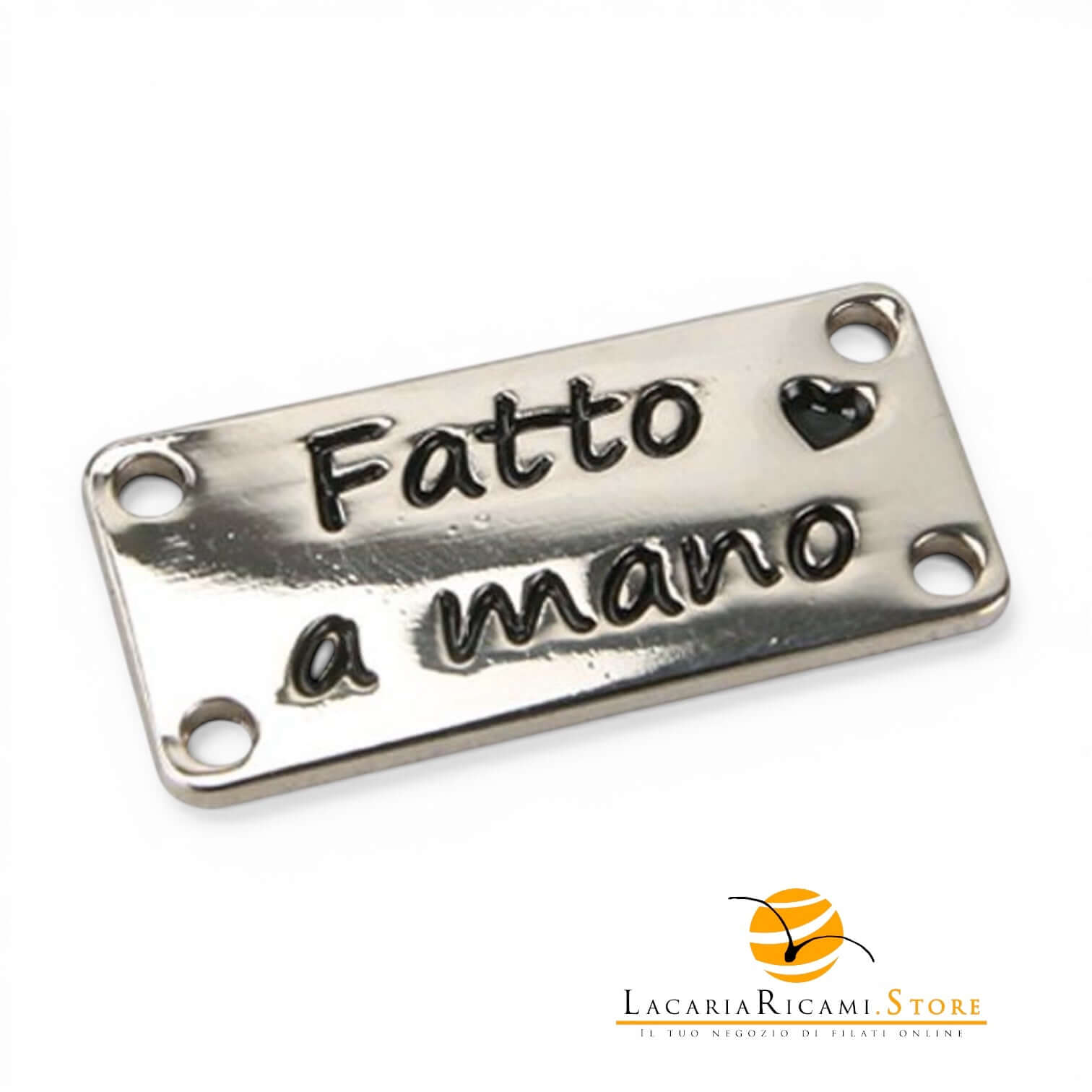Etichetta HANDMADE In Metallo - MAF Accessories - Colore: RETTANGOLARE 13x25mm - ARGENTO - by LacariaRicami.Store