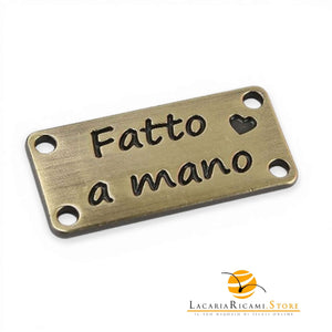 Etichetta HANDMADE In Metallo - MAF Accessories - Colore: RETTANGOLARE 13x25mm - BRONZO - by LacariaRicami.Store
