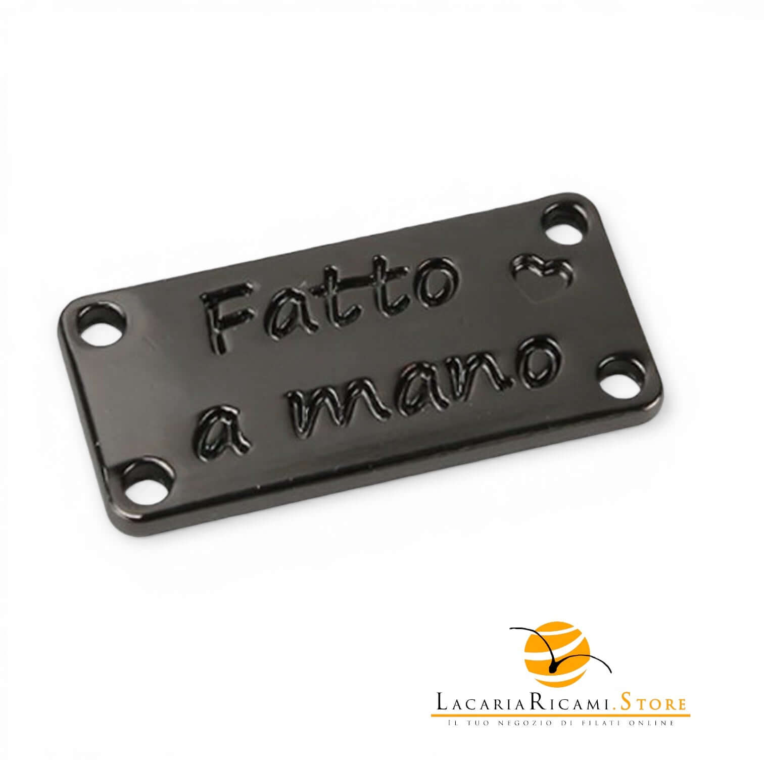 Etichetta HANDMADE In Metallo - MAF Accessories - Colore: RETTANGOLARE 13x25mm - ANTRACITE - by LacariaRicami.Store