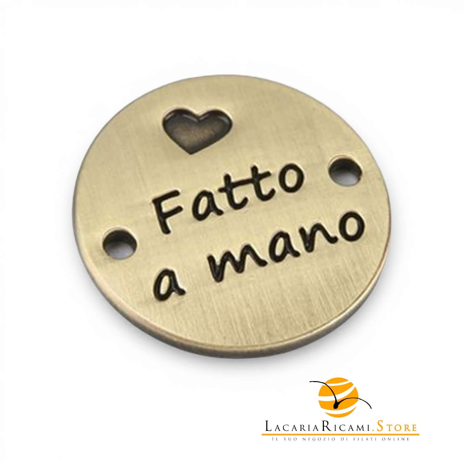 Etichetta HANDMADE In Metallo - MAF Accessories - Colore: TONDO 20mm - BRONZO - by LacariaRicami.Store