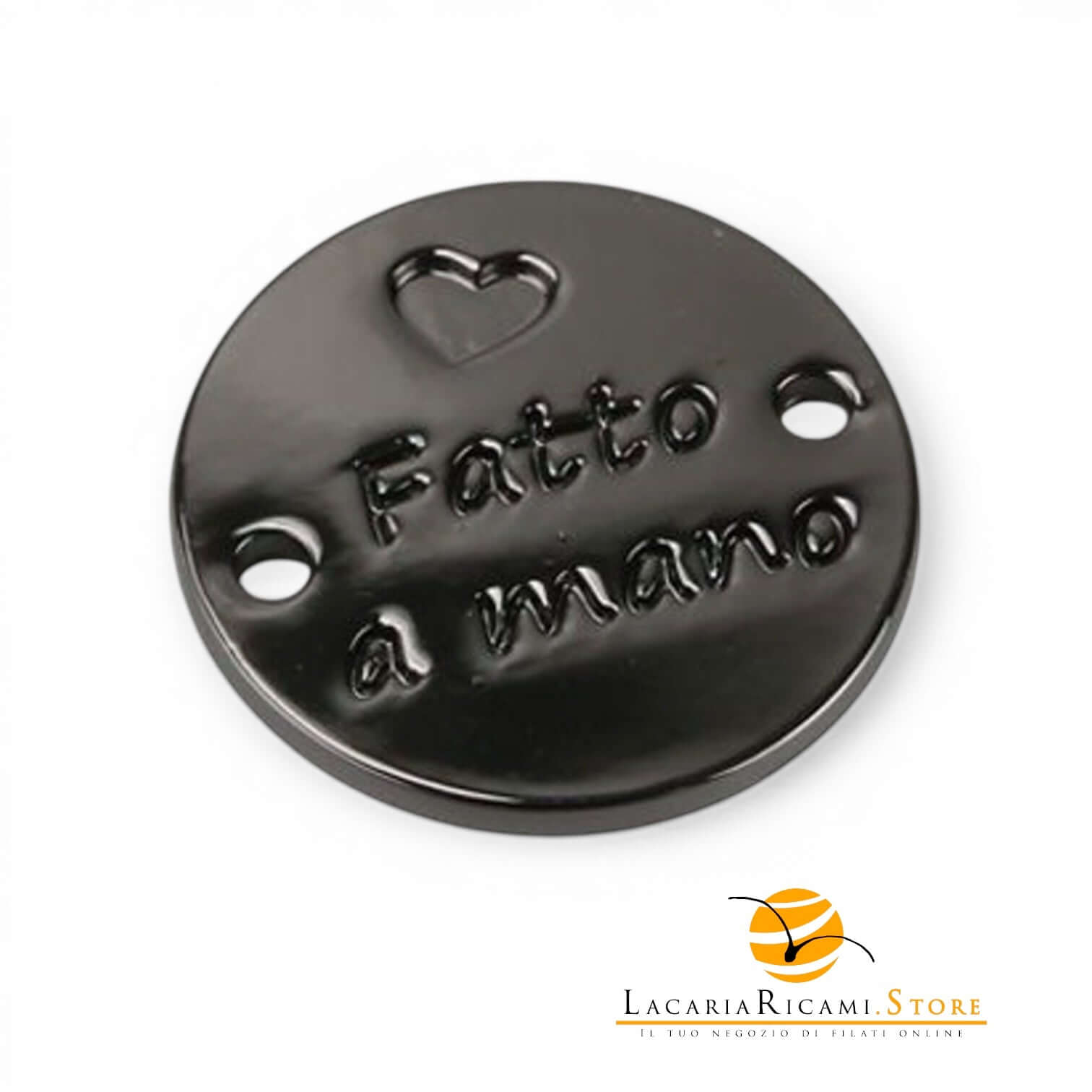 Etichetta HANDMADE In Metallo - MAF Accessories - Colore: TONDO 20mm - ANTRACITE - by LacariaRicami.Store