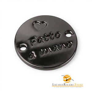 Etichetta HANDMADE In Metallo - MAF Accessories - Colore: TONDO 20mm - ANTRACITE - by LacariaRicami.Store