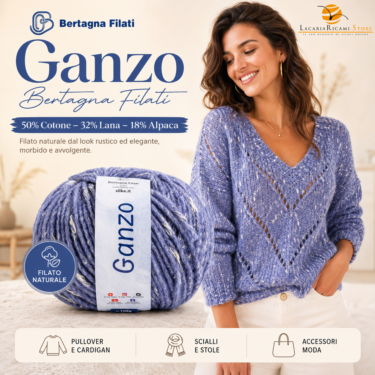 Cotone-Lana GANZO - Bertagna Filati - Colore: - by LacariaRicami.Store