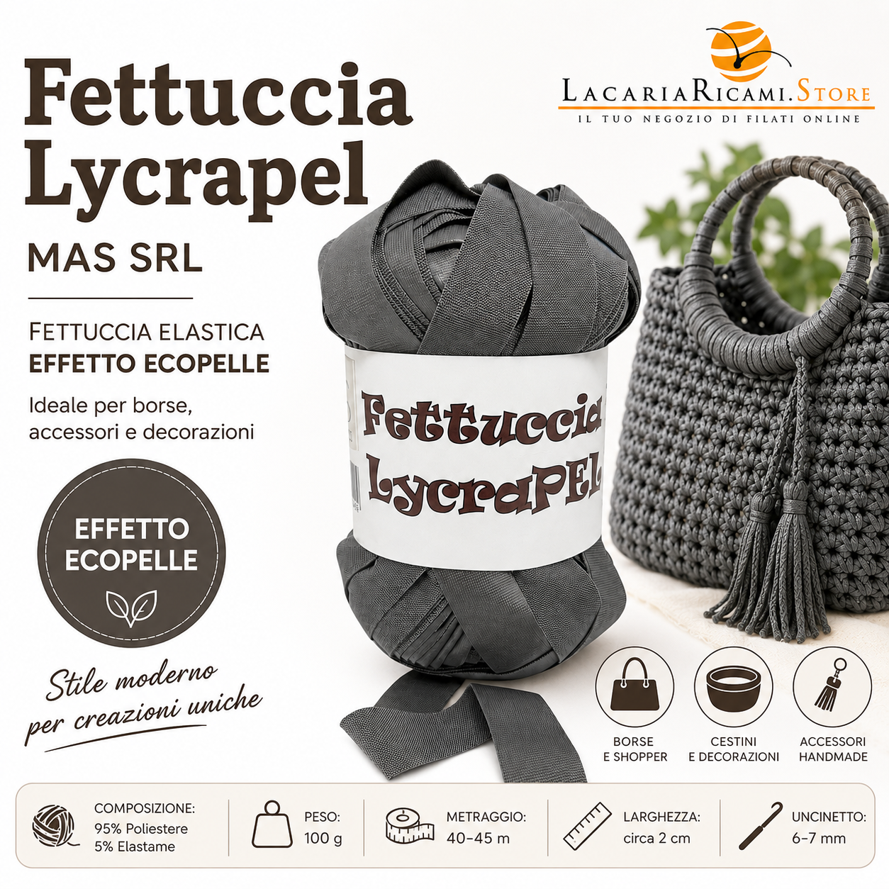 Fettuccia LycraPEL (Eco Pelle) - MAS Srl - Colore: - by LacariaRicami.Store