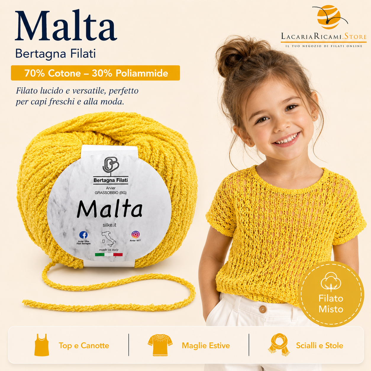 Cotone MALTA - Bertagna Filati - Colore: - by LacariaRicami.Store