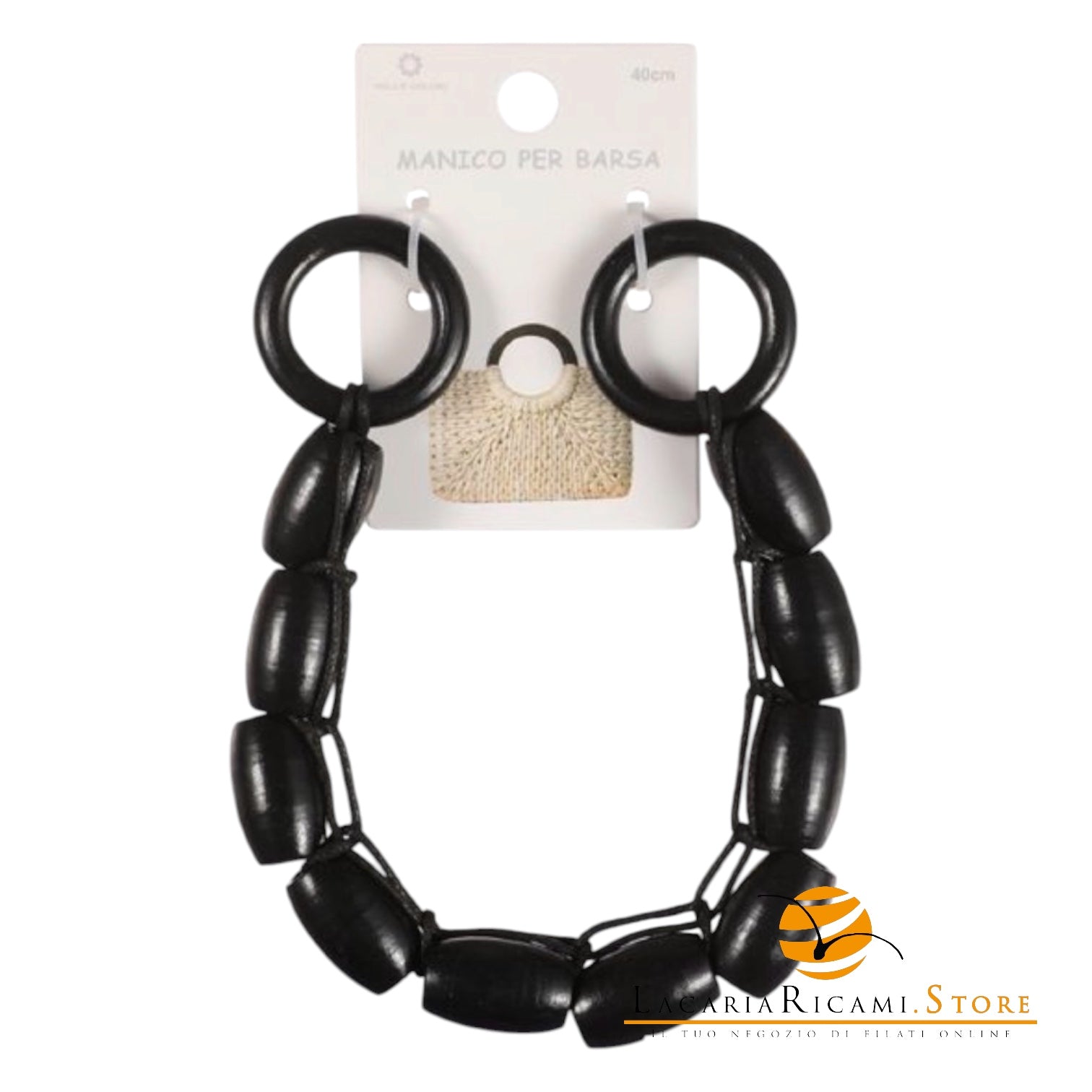 MANICO con Perle di Legno - 40 Cm - Colore: NERO - by LacariaRicami.Store