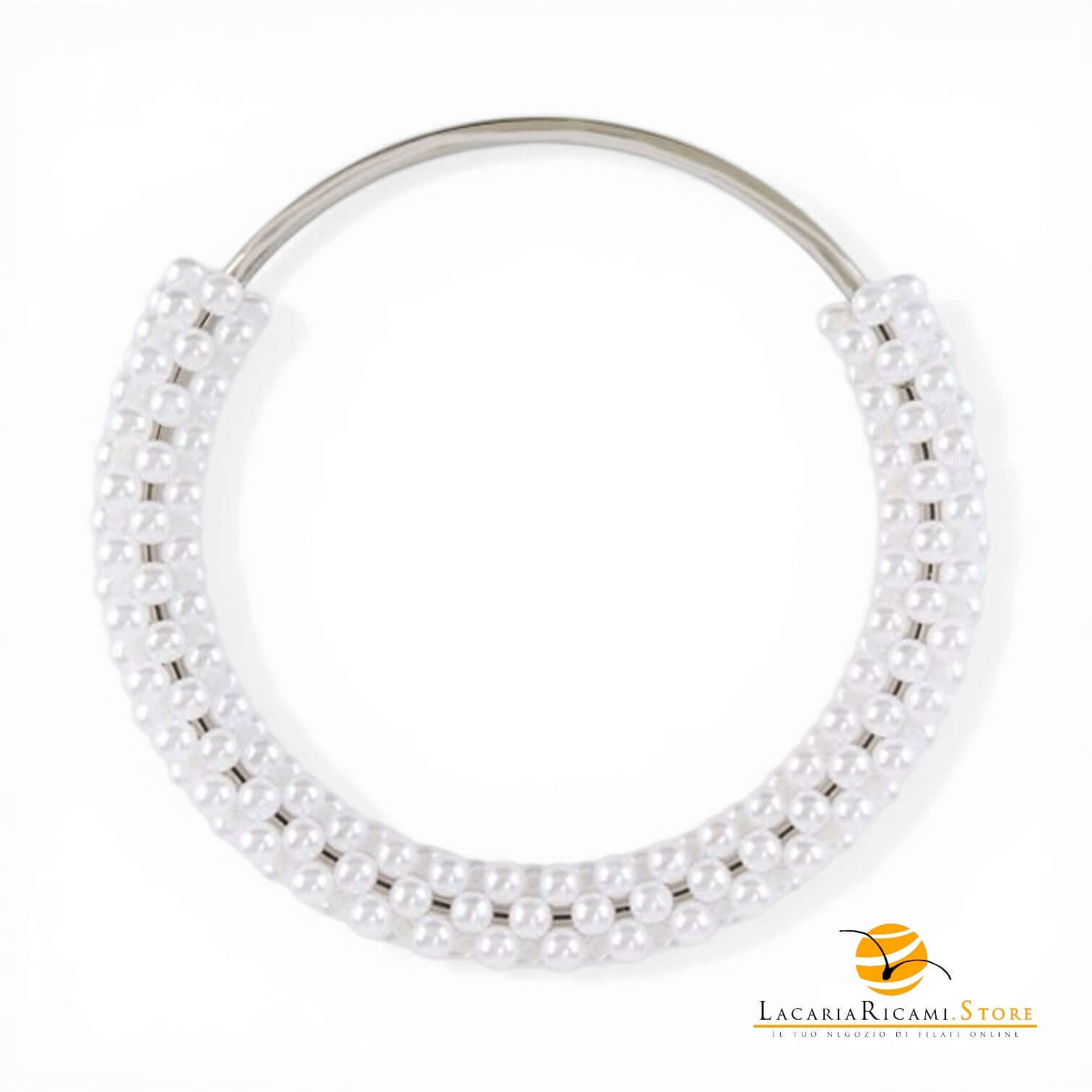 Manico Con Perle Per Borse - MAF Accessories - Colore: ARGENTO-BIANCO - by LacariaRicami.Store