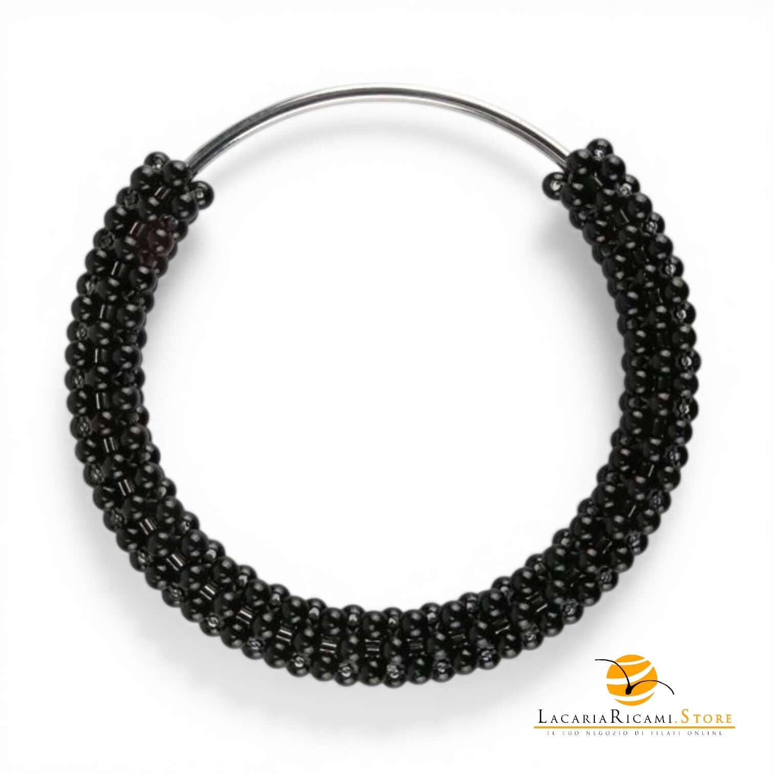 Manico Con Perle Per Borse - MAF Accessories - Colore: ARGENTO-NERO - by LacariaRicami.Store