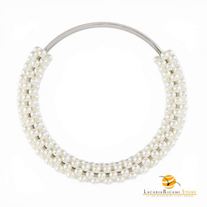 Manico Con Perle Per Borse - MAF Accessories - Colore: ARGENTO-PANNA - by LacariaRicami.Store