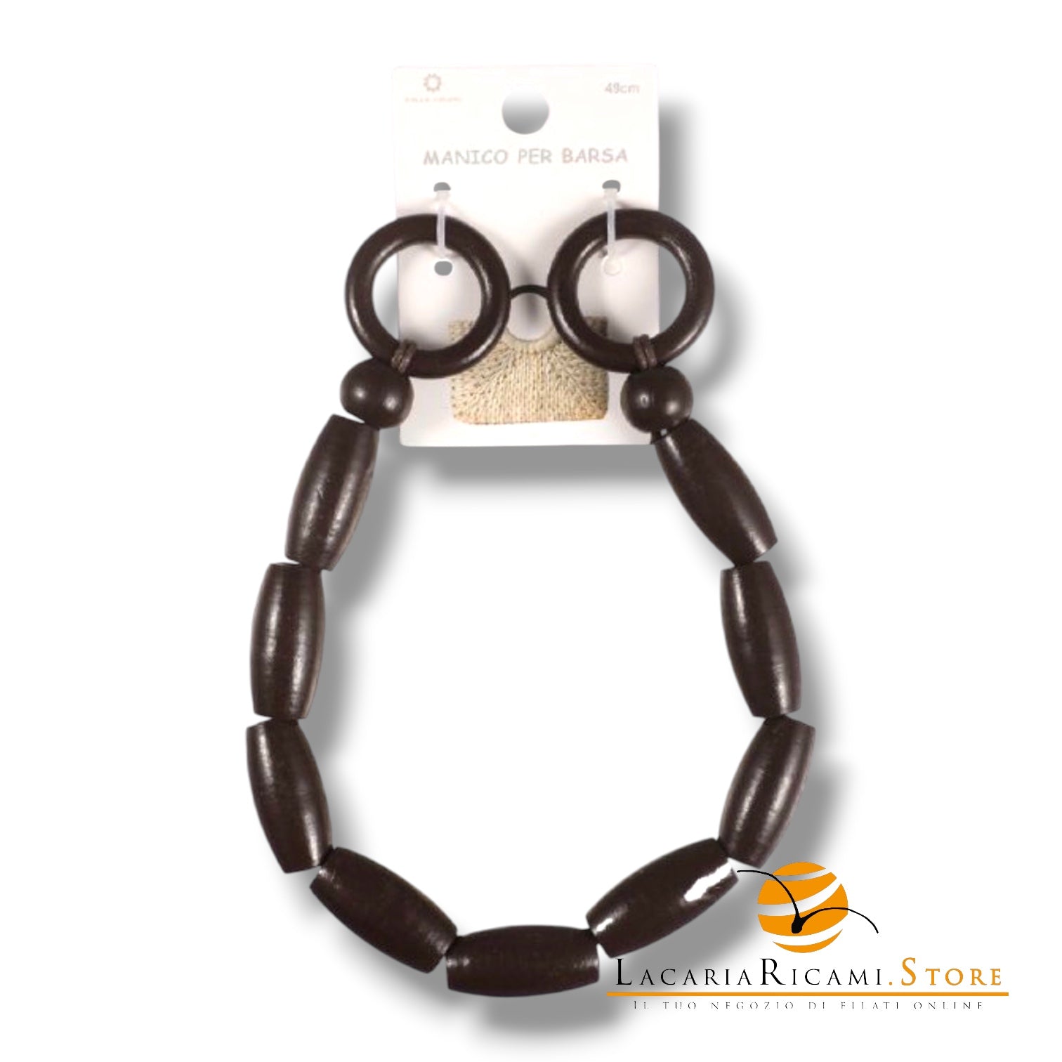 MANICO con Perle di Legno - 49 Cm - Colore: MARRONE - by LacariaRicami.Store