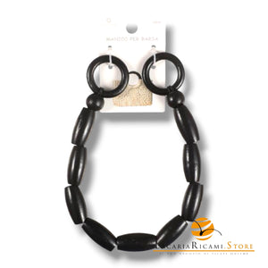 MANICO con Perle di Legno - 49 Cm - Colore: NERO - by LacariaRicami.Store