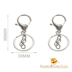 MOSCHETTONE Portachiavi Con Anello - Colore: ARGENTO 30x60mm (2pz) - by LacariaRicami.Store