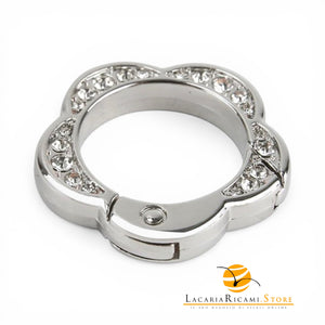 Moschettone Ventaglio Con STRASS 35 mm - Colore: FIORE - ARGENTO - by LacariaRicami.Store