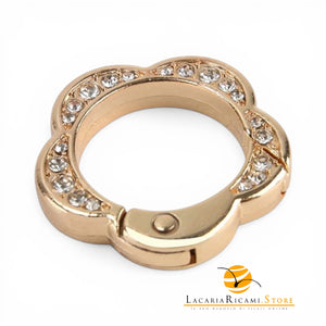 Moschettone Ventaglio Con STRASS 35 mm - Colore: FIORE - ORO - by LacariaRicami.Store