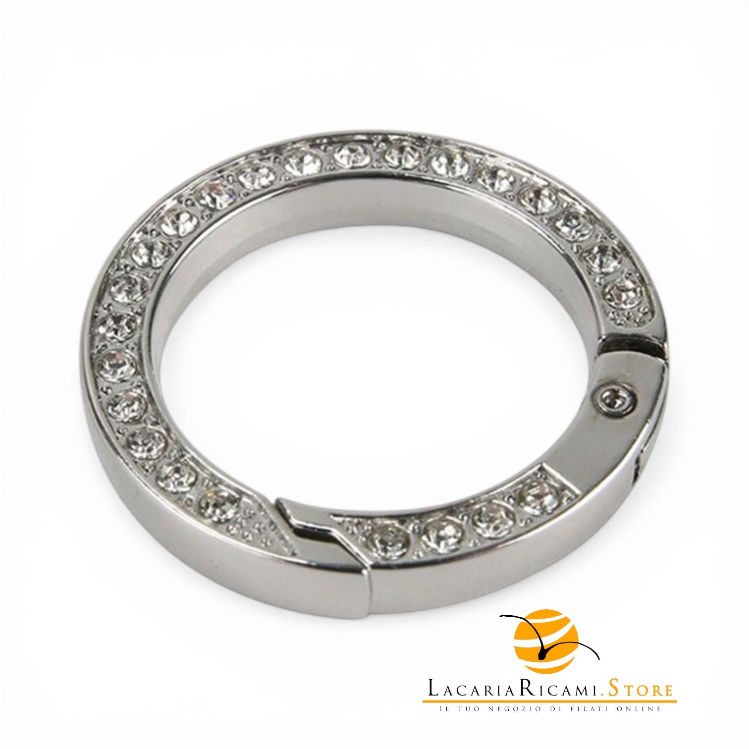 Moschettone Ventaglio Con STRASS 35 mm - Colore: TONDO - ARGENTO - by LacariaRicami.Store