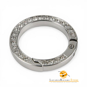 Moschettone Ventaglio Con STRASS 35 mm - Colore: TONDO - ARGENTO - by LacariaRicami.Store