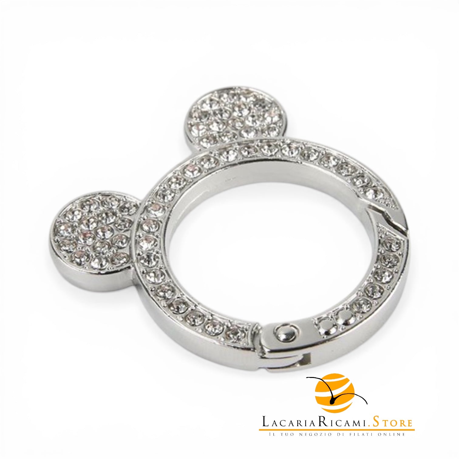 Moschettone Ventaglio Con STRASS 35 mm - Colore: TOPOLINO - ARGENTO - by LacariaRicami.Store