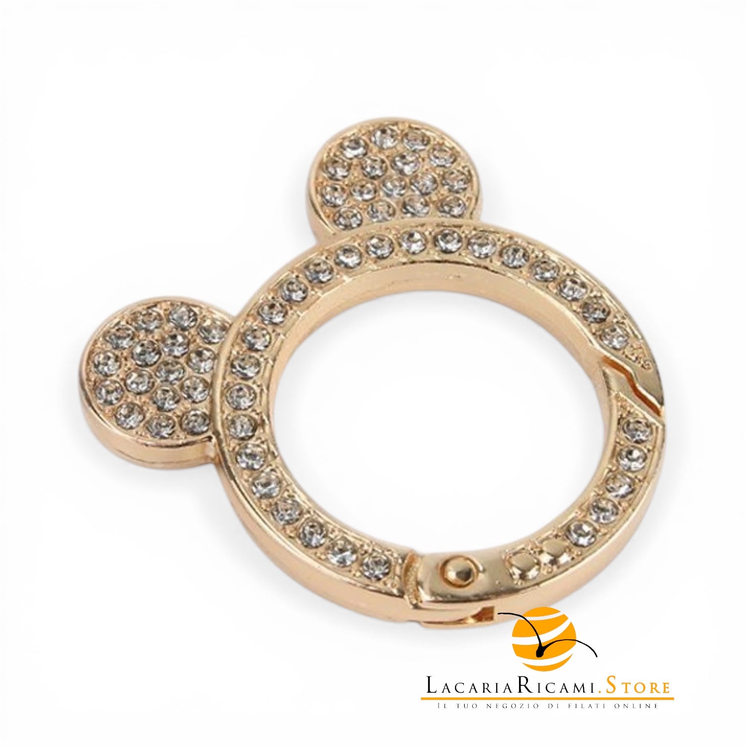 Moschettone Ventaglio Con STRASS 35 mm - Colore: TOPOLINO - ORO - by LacariaRicami.Store
