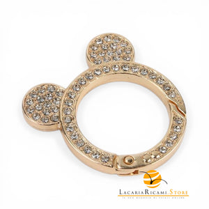 Moschettone Ventaglio Con STRASS 35 mm - Colore: TOPOLINO - ORO - by LacariaRicami.Store