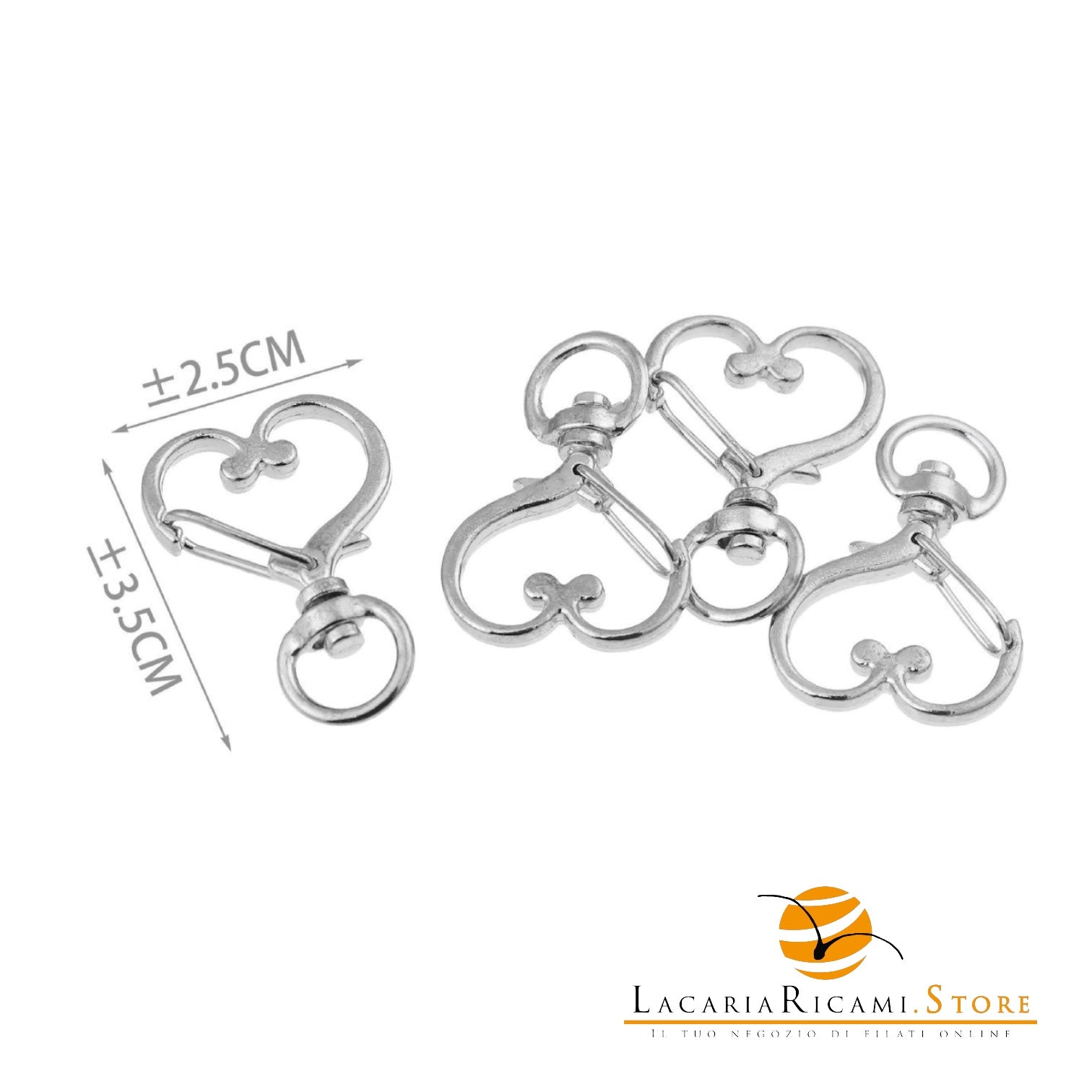 Moschettoni A Scatto - Colore: 845561 - (4pz) 35x25mm ARGENTO - by LacariaRicami.Store