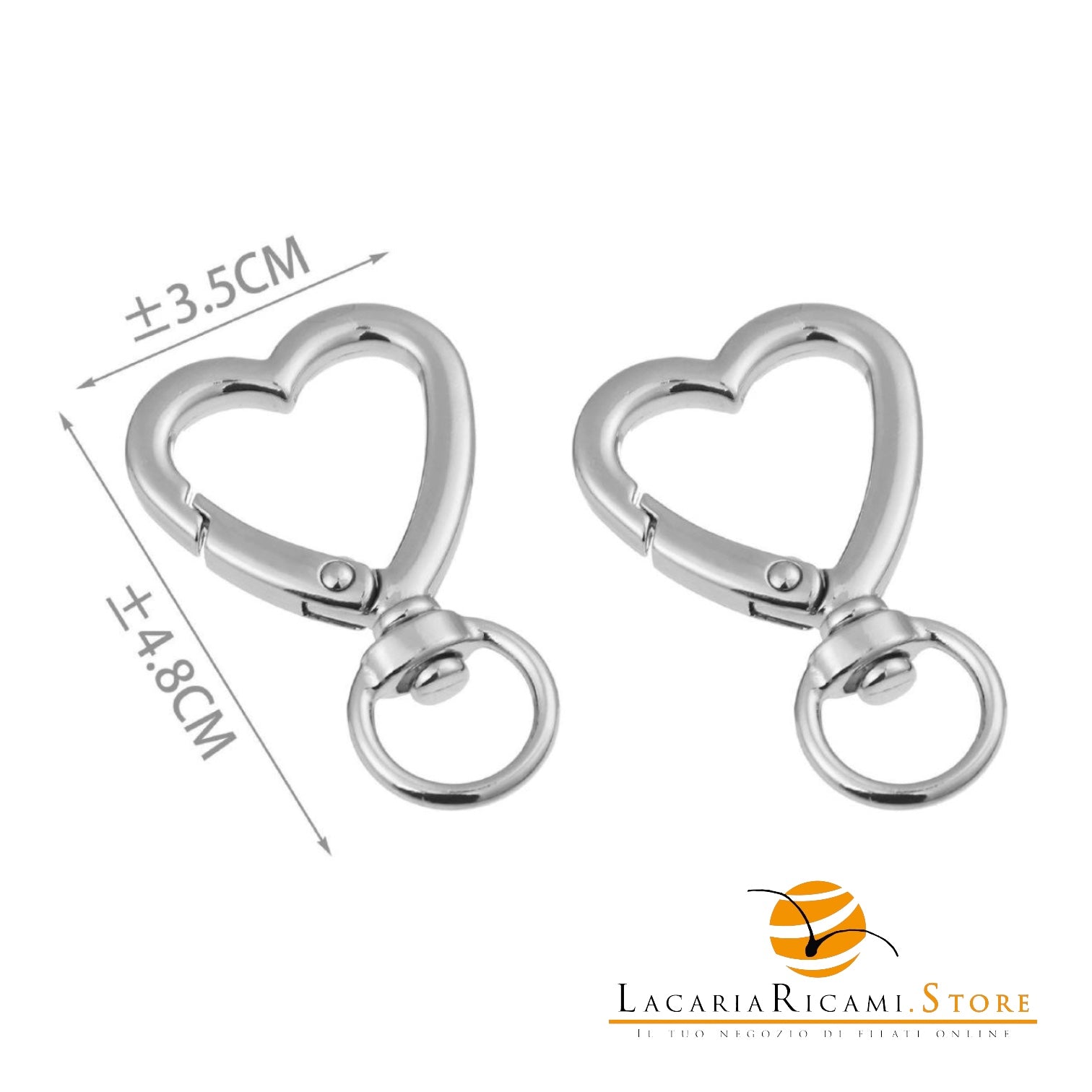 Moschettoni Con Aggancio CUORE - Colore: 35x48mm - ARGENTO - by LacariaRicami.Store