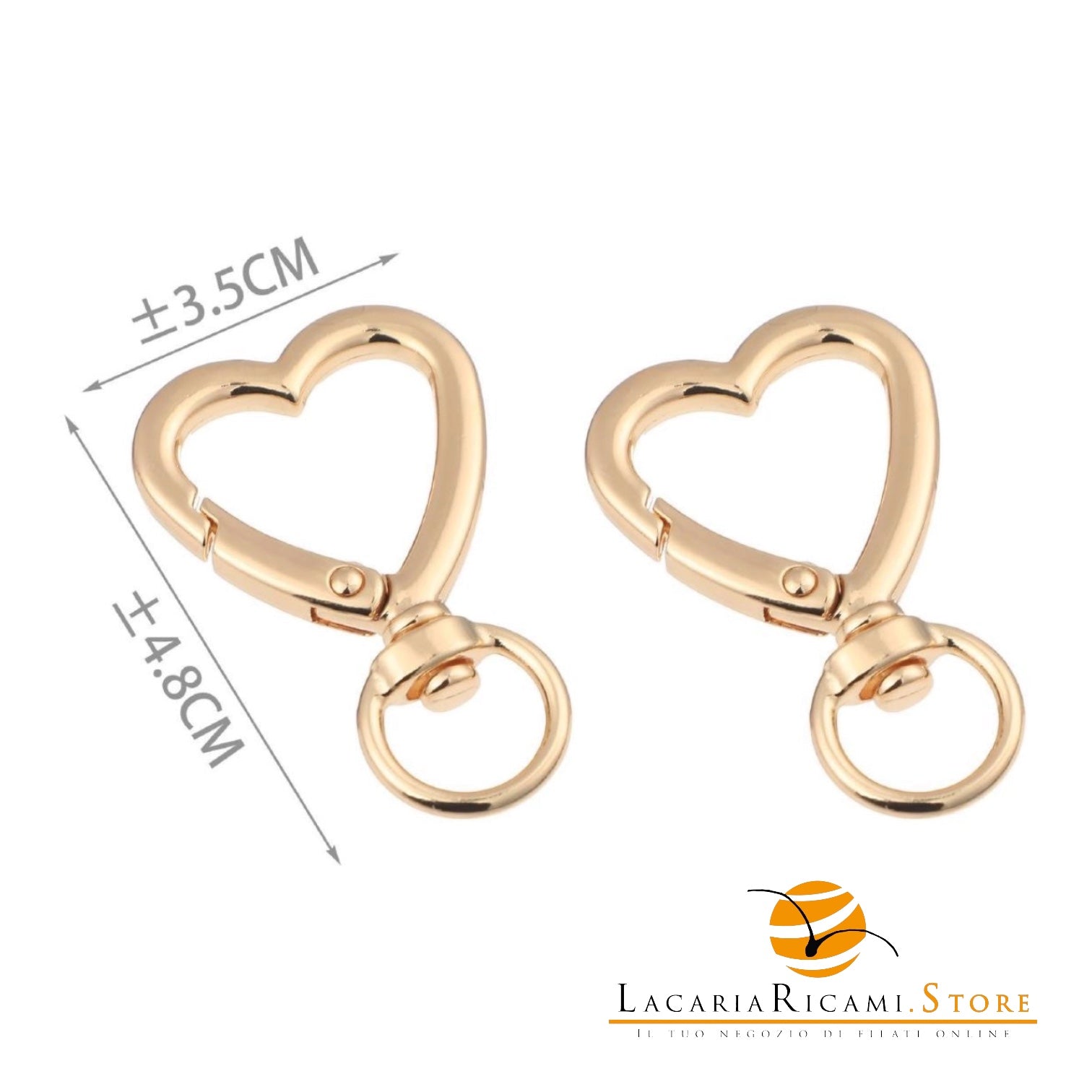 Moschettoni Con Aggancio CUORE - Colore: 35x48mm - ORO - by LacariaRicami.Store