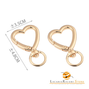 Moschettoni Con Aggancio CUORE - Colore: 35x48mm - ORO - by LacariaRicami.Store
