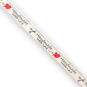 NASTRO In Canvas Di Cotone Stampati - "Fatto a mano"-"Handmade With Love" 01 - ST14