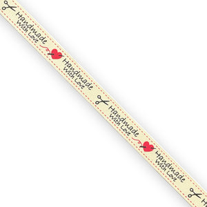 NASTRO In Canvas Di Cotone Stampati - "Fatto a mano"-"Handmade With Love" 02 - ST14