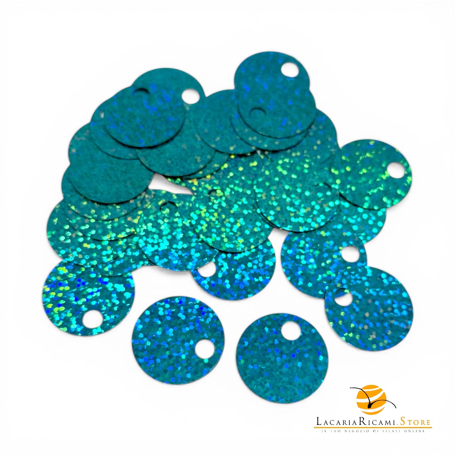 PAILLETTES Tonde Grandi Lisce 25 mm - Colore: 50138 - VERDE MARE ARCOBALENO | GLITTER - by LacariaRicami.Store