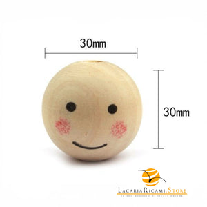 PERLE DI LEGNO - Colore: VOLTO BIMBO (3pz) - 30X30mm - by LacariaRicami.Store