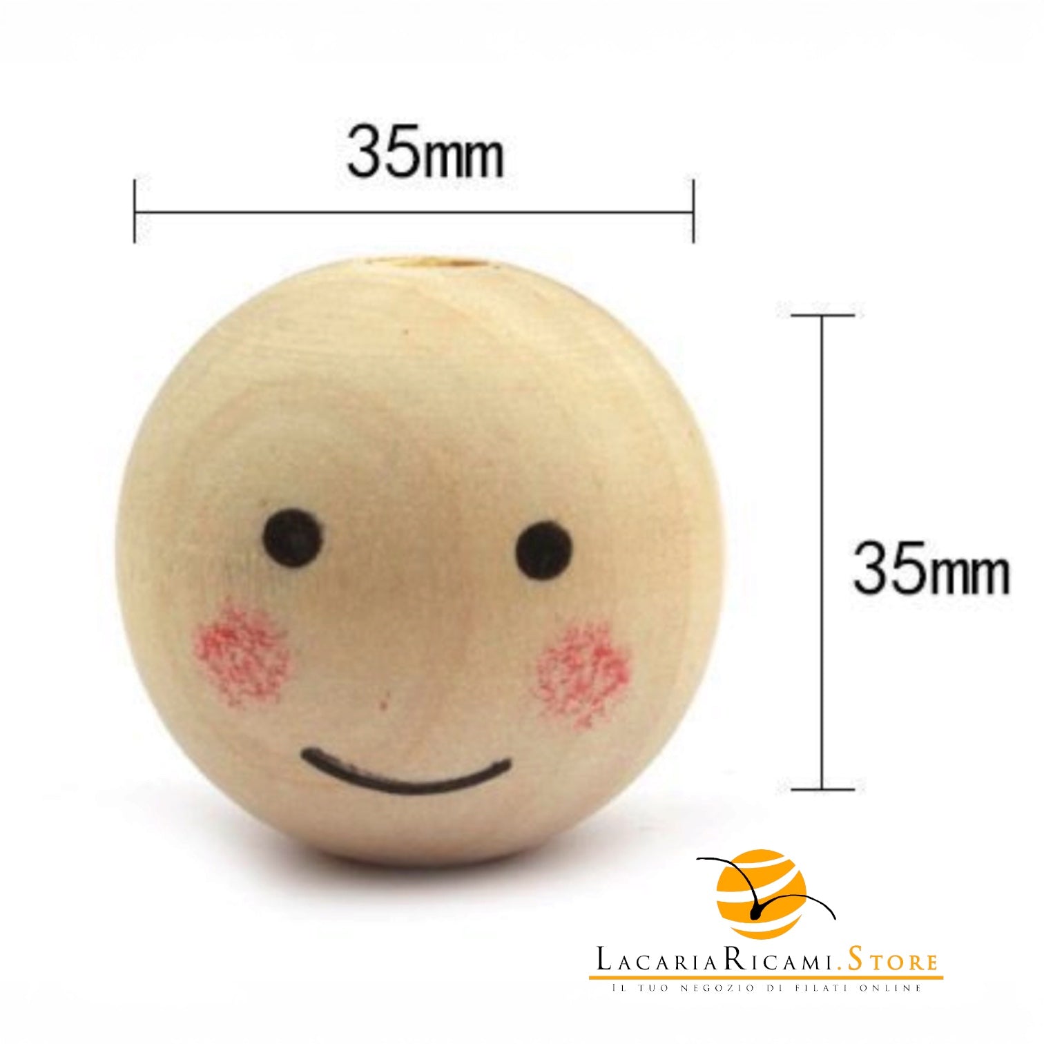 PERLE DI LEGNO - Colore: VOLTO BIMBO (2pz) - 35X35mm - by LacariaRicami.Store