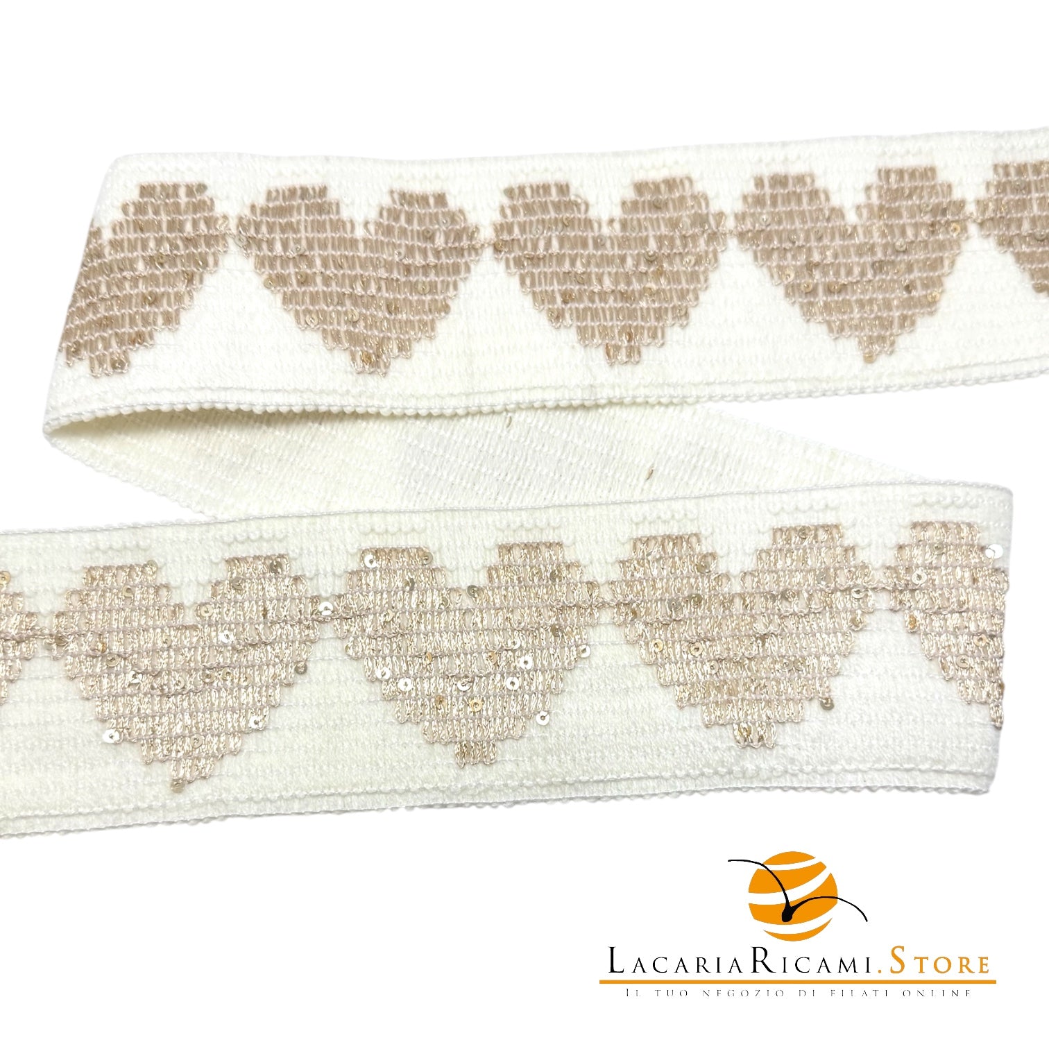 Passamaneria Cuore | 7 cm | Elastica - Colore: BIANCO - by LacariaRicami.Store