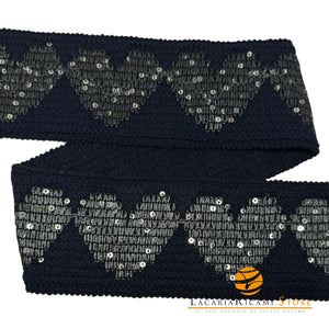 Passamaneria Cuore | 7 cm | Elastica - Colore: BLU - by LacariaRicami.Store