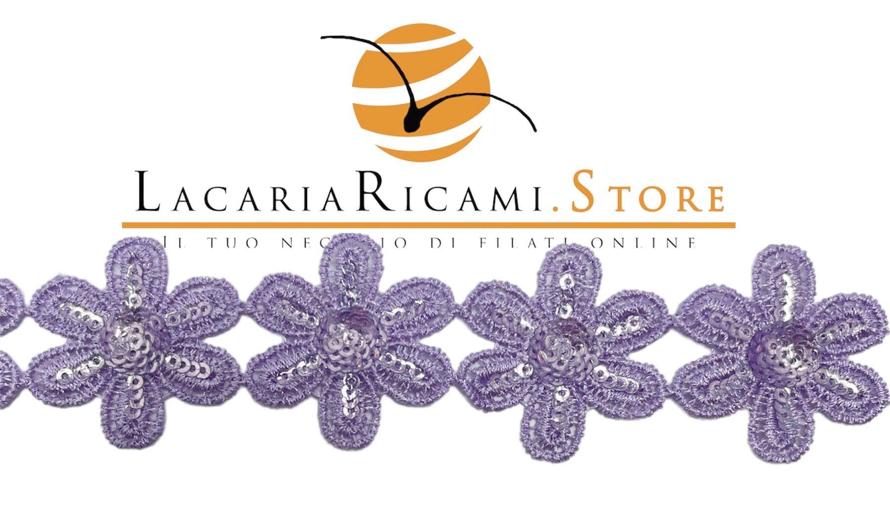 PASSAMANERIA fiori con paillettes 2,8 Cm | Lussuoso - - LacariaRicami.Store