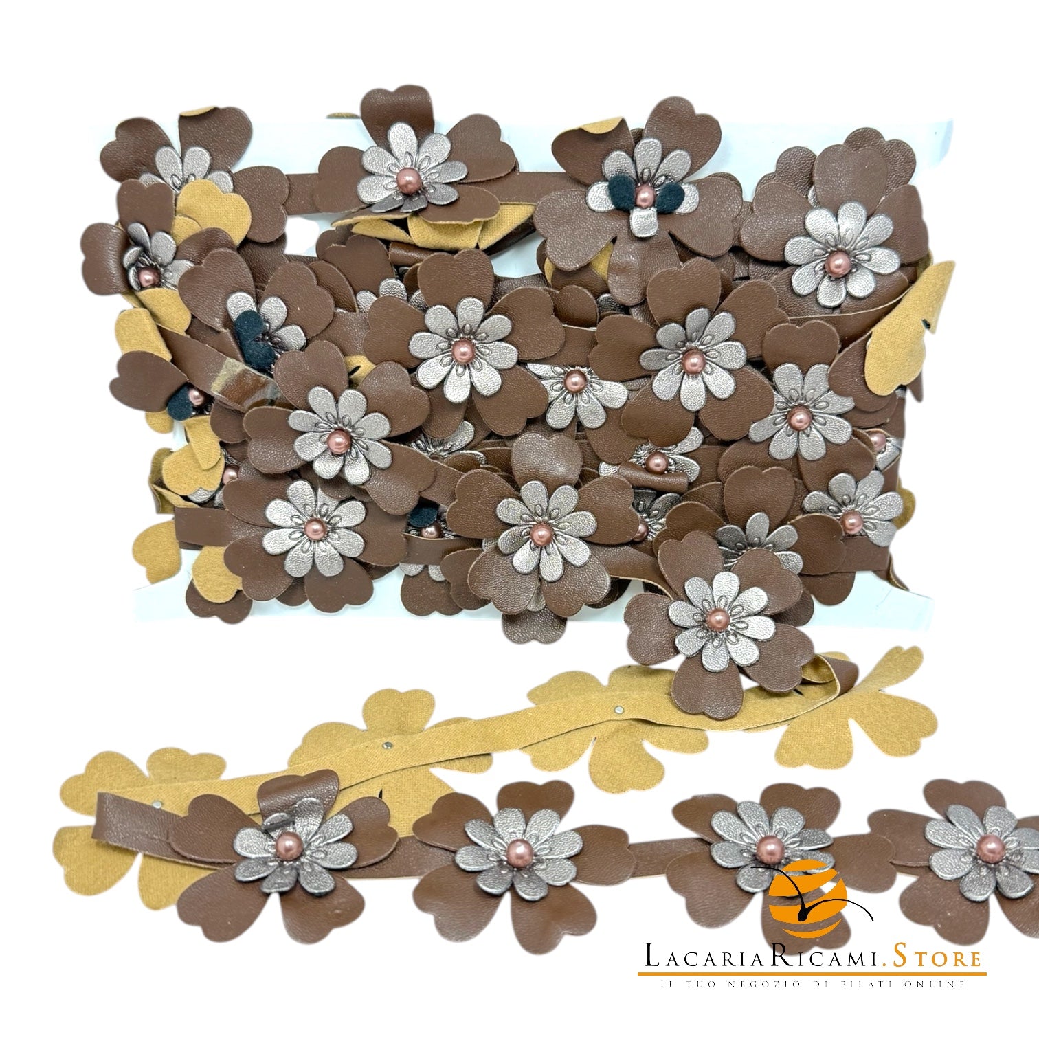 Passamaneria Ecopelle Fiore 4,5 cm - Colore: 1670.6 - MARRONE - by LacariaRicami.Store