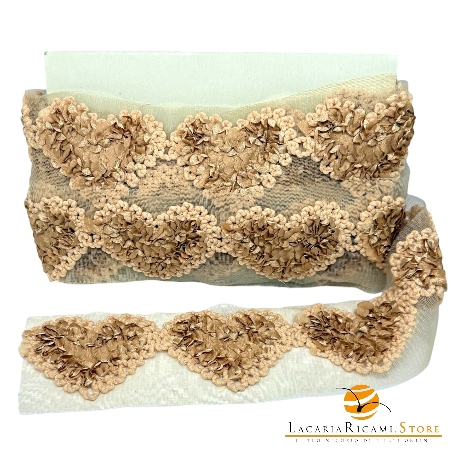 Passamaneria CUORI | Tulle - Colore: MARRONE ECRÚ - by LacariaRicami.Store