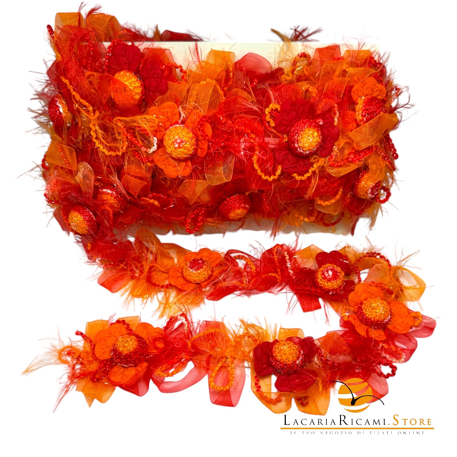 Passamaneria FIORI Color Tridimensionali | Elastica - Colore: ROSSO ARANCIO - by LacariaRicami.Store
