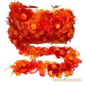 Passamaneria FIORI Color Tridimensionali | Elastica - Colore: ROSSO ARANCIO - by LacariaRicami.Store