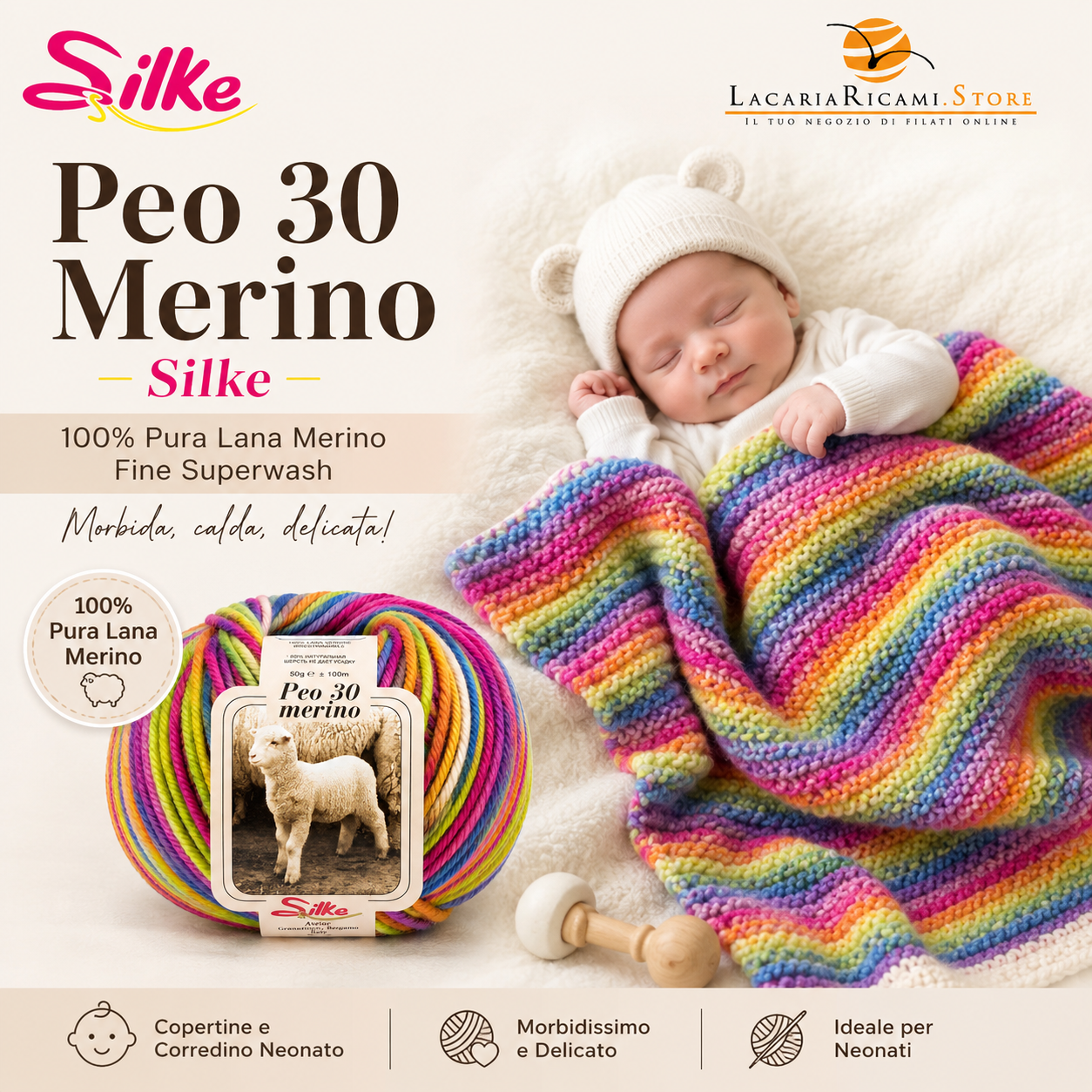 Lana BABY PEO 30 Merino COLOR - Silke - Colore: - by LacariaRicami.Store
