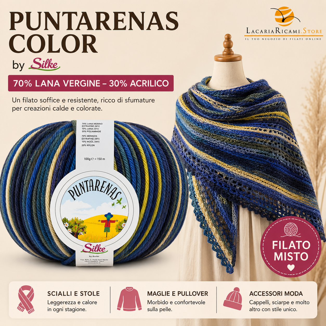 Lana PUNTARENAS COLOR - Silke - Colore: - by LacariaRicami.Store