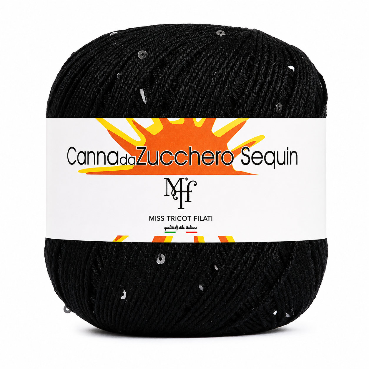 Viscosa CANNA DA ZUCCHERO SEQUIN - Miss Tricot Filati - Colore: 019 - NERO - by LacariaRicami.Store