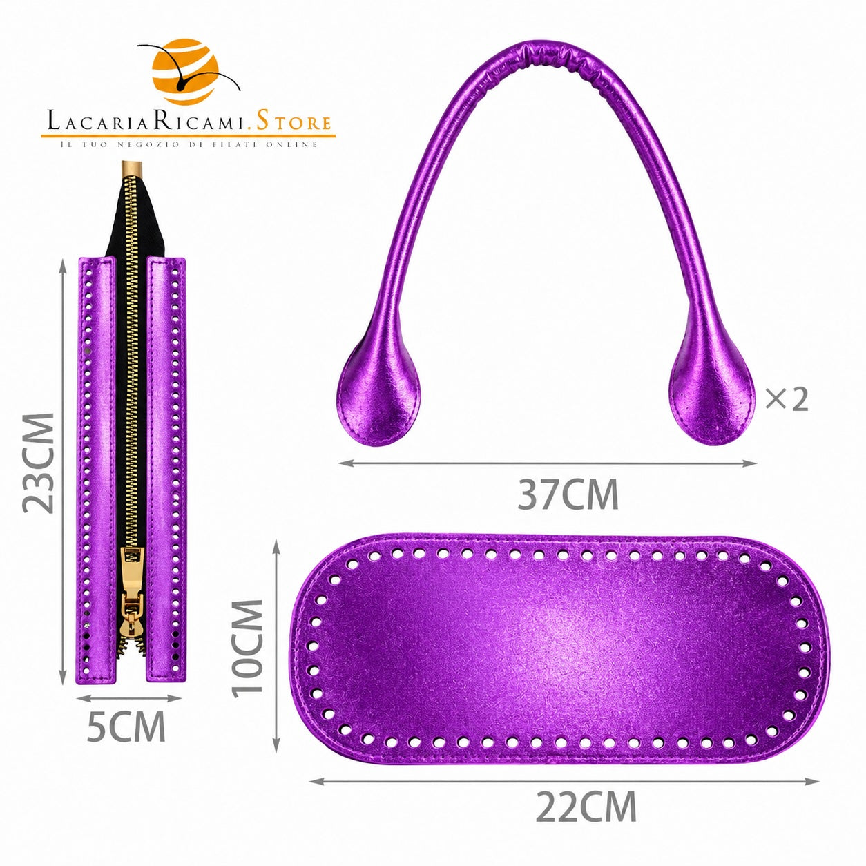 KIT Per Borse - 4 Pezzi - Colore: 22x10Cm - VIOLA - by LacariaRicami.Store
